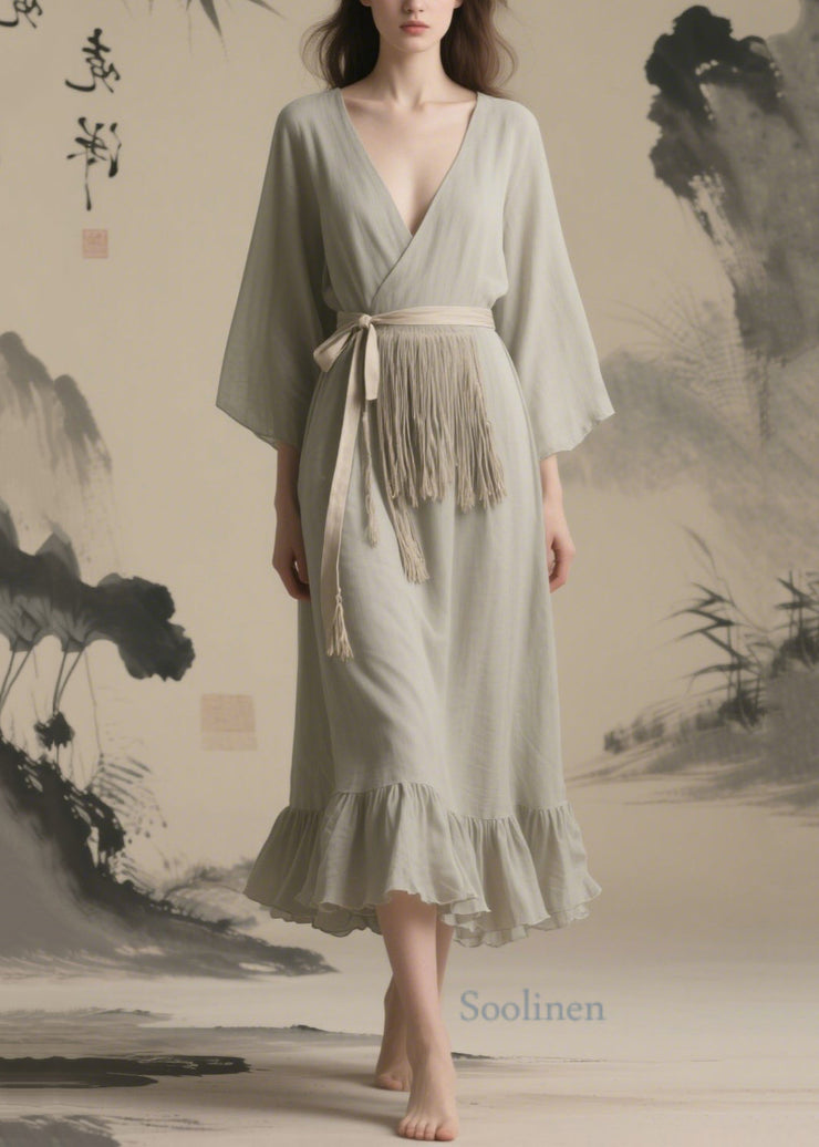 Vintage Grey Tasseled Chiffon Tunic Dresses Summer