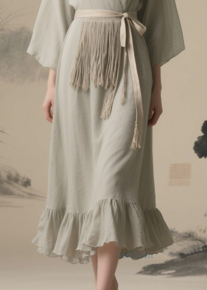 Vintage Grey Tasseled Chiffon Tunic Dresses Summer