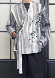 Vintage Grey Tie Dye Lace Up Mens Coats Spring