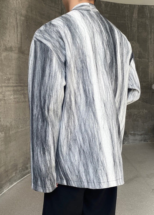 Vintage Grey Tie Dye Lace Up Mens Coats Spring