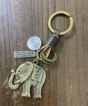 Vintage Hand Woven Cowhide Alloy Little Elephant Keychains