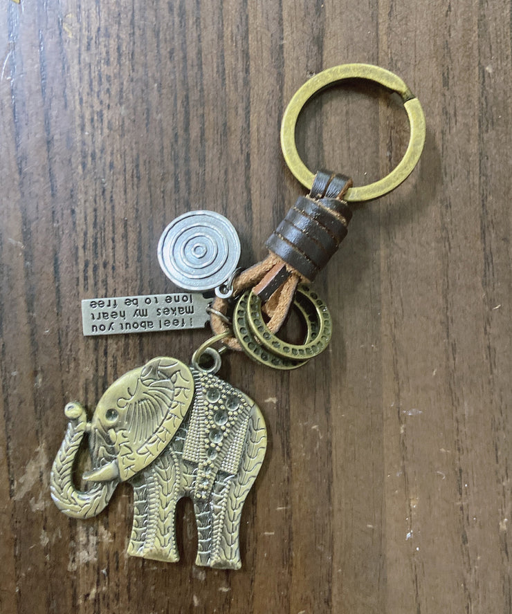 Vintage Hand Woven Cowhide Alloy Little Elephant Keychains