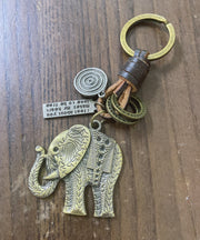 Vintage Hand Woven Cowhide Alloy Little Elephant Keychains