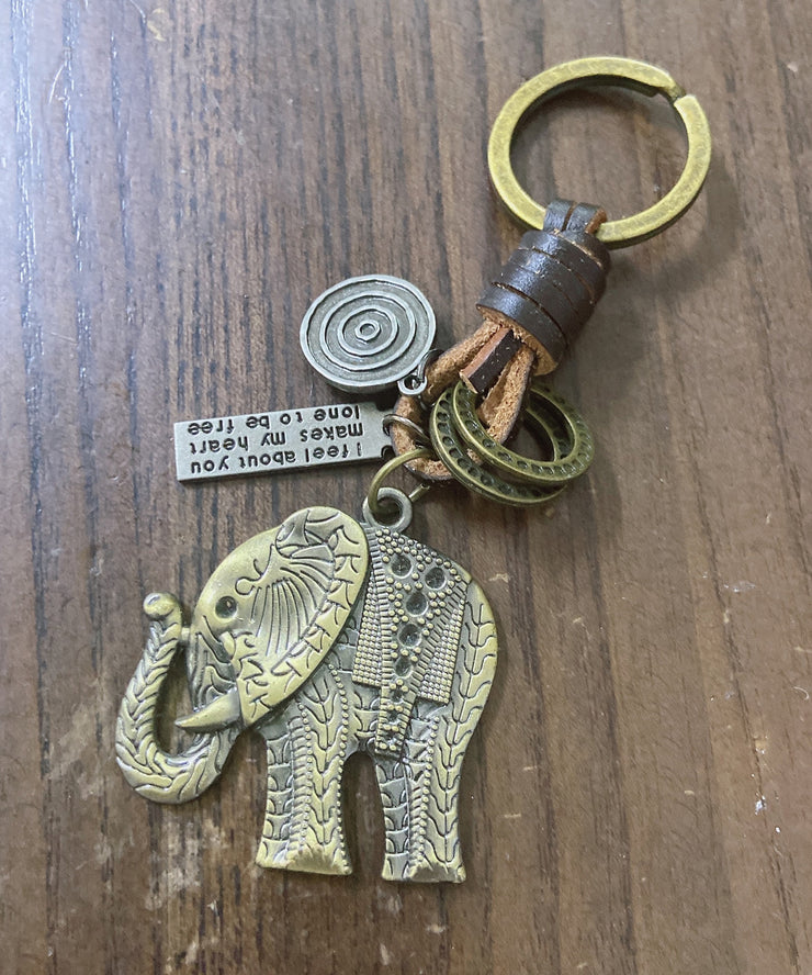 Vintage Hand Woven Cowhide Alloy Little Elephant Keychains
