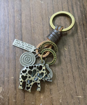 Vintage Hand Woven Cowhide Alloy Little Elephant Keychains