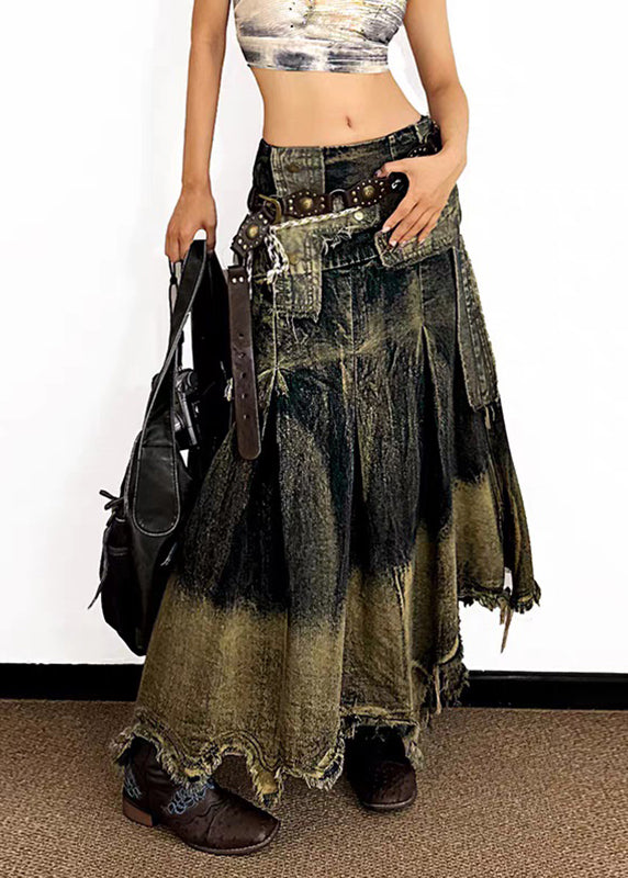 Vintage High Waist Asymmetrical Patchwork Denim Maxi Skirt Summer