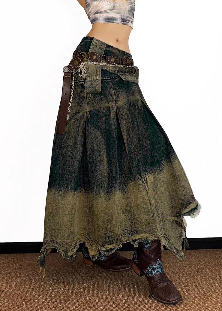 Vintage High Waist Asymmetrical Patchwork Denim Maxi Skirt Summer