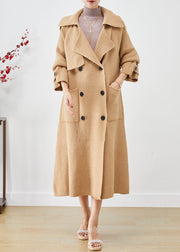 Vintage Khaki Double Breast Pockets Knit Trench Coats Fall