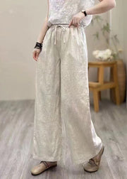 Vintage Khaki Elastic Waist Linen Straight Pants Summer