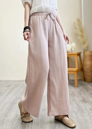 Vintage Khaki Elastic Waist Linen Straight Pants Summer