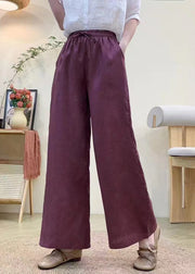 Vintage Khaki Elastic Waist Linen Straight Pants Summer