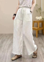 Vintage Khaki Elastic Waist Linen Straight Pants Summer
