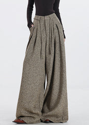 Vintage Khaki Pockets High Waist Woolen Pants Fall