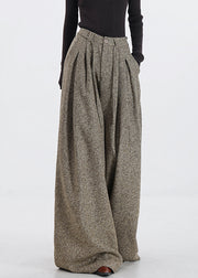 Vintage Khaki Pockets High Waist Woolen Pants Fall