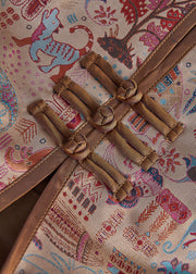 Vintage Khaki Print Chinese Button Cotton Jacket Fall