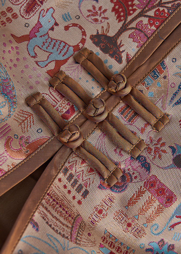 Vintage Khaki Print Chinese Button Cotton Jacket Fall