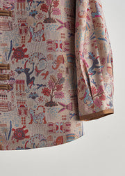 Vintage Khaki Print Chinese Button Cotton Jacket Fall