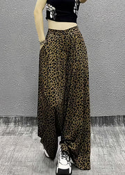 Vintage Leopard Pockets High Waist Cotton Wide Leg Pants Summer
