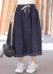 Vintage Light Blue Ruffled Elastic Waist Denim Skirt Summer