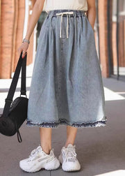 Vintage Light Blue Ruffled Elastic Waist Denim Skirt Summer