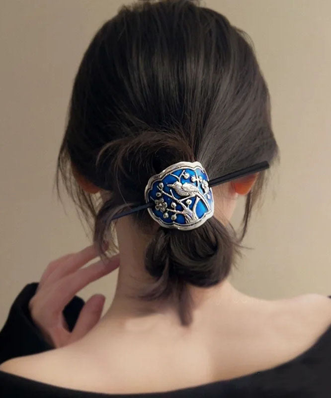 Vintage Magpie Sterling Silver Cloisonne Enamel Hairpin