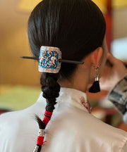 Vintage Magpie Sterling Silver Cloisonne Enamel Hairpin