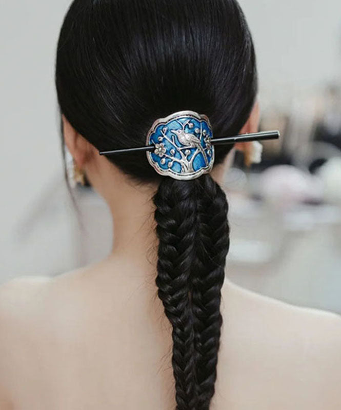 Vintage Magpie Sterling Silver Cloisonne Enamel Hairpin