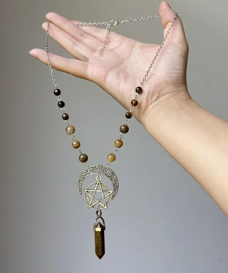 Vintage Metal Star Moon Universe Lariat Necklace