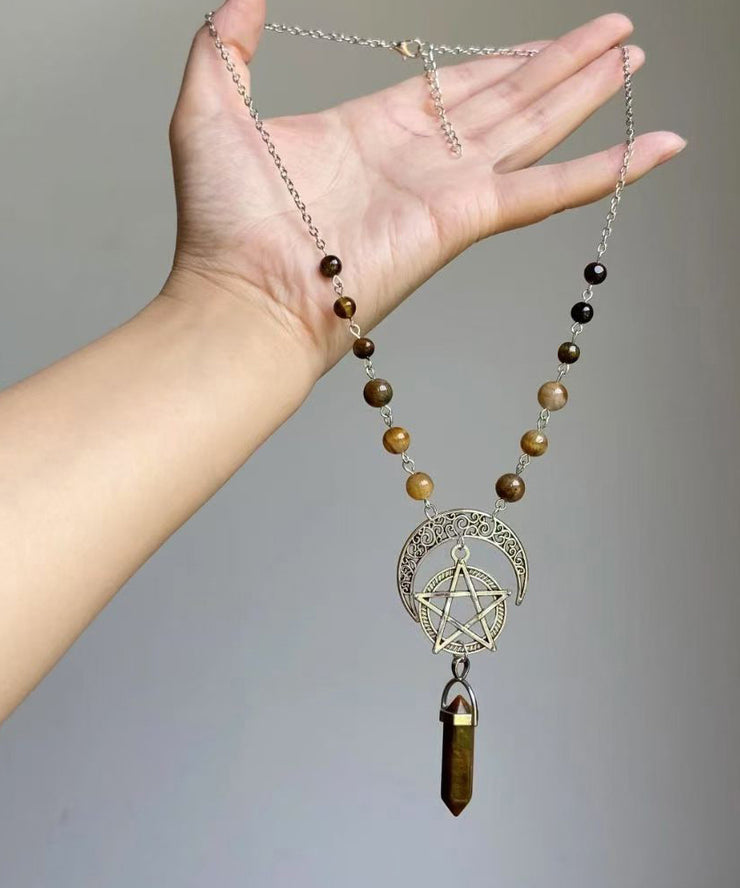Vintage Metal Star Moon Universe Lariat Necklace