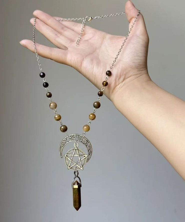 Vintage Metal Star Moon Universe Lariat Necklace