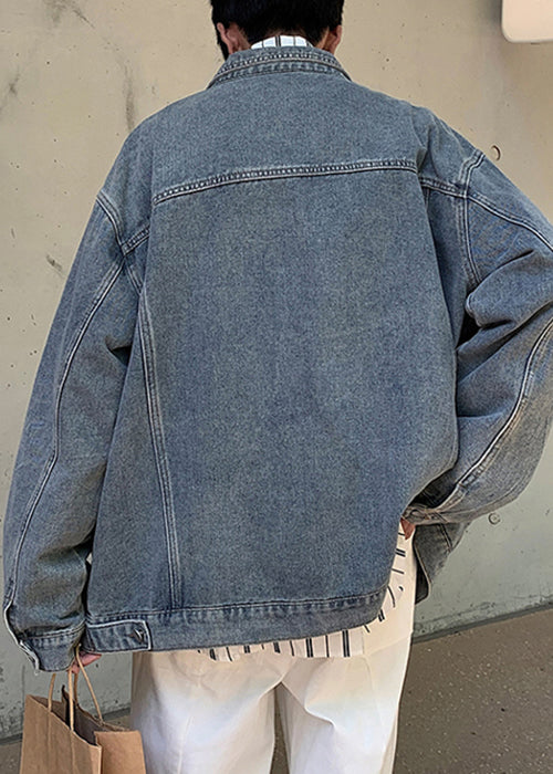 Vintage Mud Yellow Peter Pan Collar Button Denim Mens Coats Spring