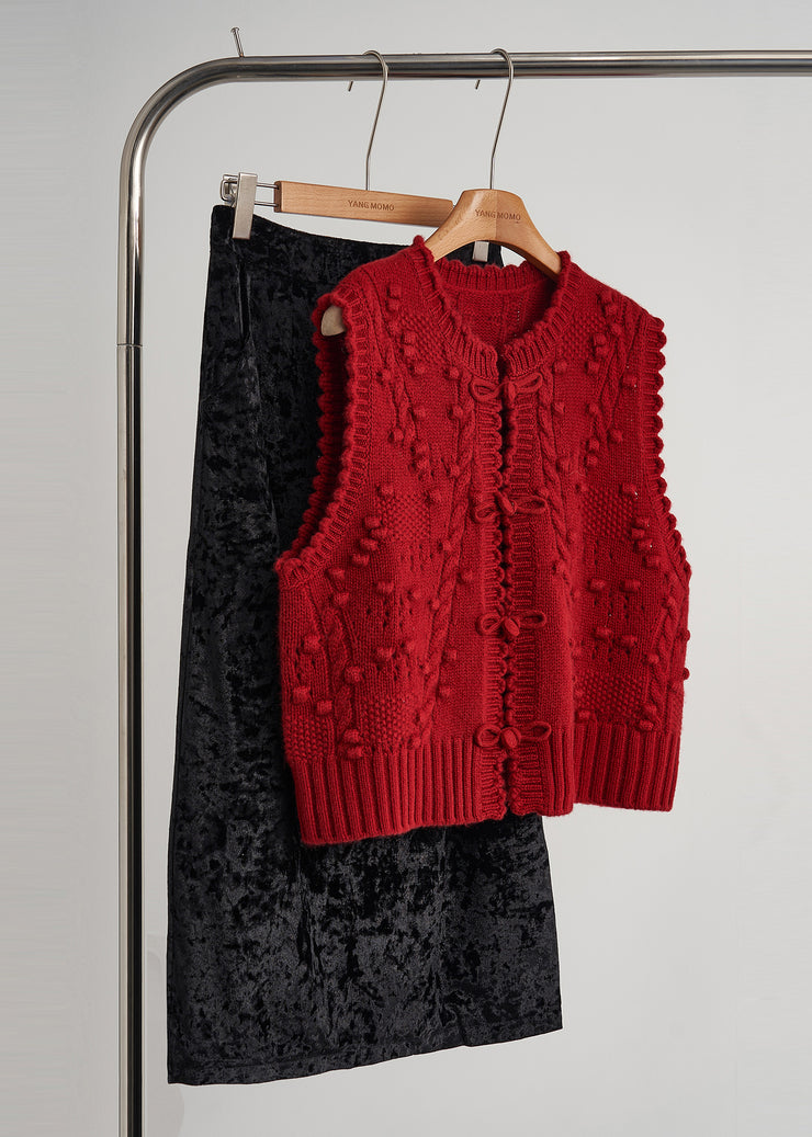 Vintage Mulberry Chinese Button Knit Vest Tops Fall