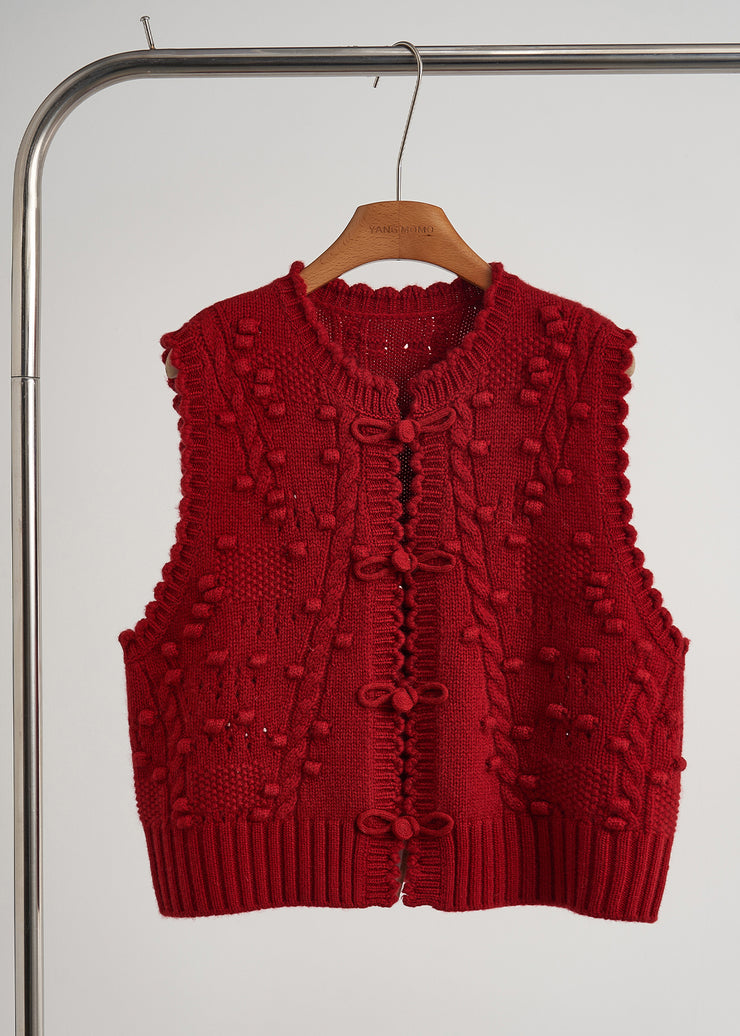 Vintage Mulberry Chinese Button Knit Vest Tops Fall