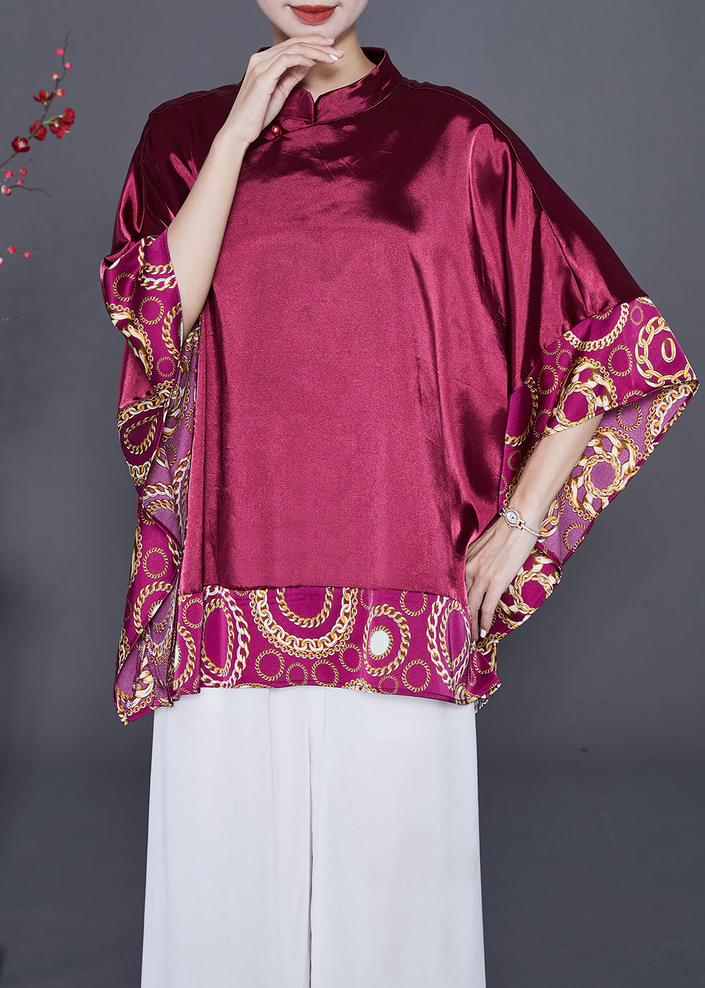 Mulberry Silk Embroidered Raglan Cut Top