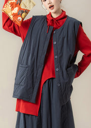 Vintage Navy Blue Patchwork Fine Cotton Filled Waistcoat And Red Top Two Piece Set Winter