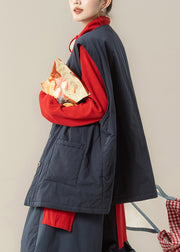 Vintage Navy Blue Patchwork Fine Cotton Filled Waistcoat And Red Top Two Piece Set Winter