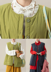 Vintage Navy Blue Patchwork Fine Cotton Filled Waistcoat And Red Top Two Piece Set Winter