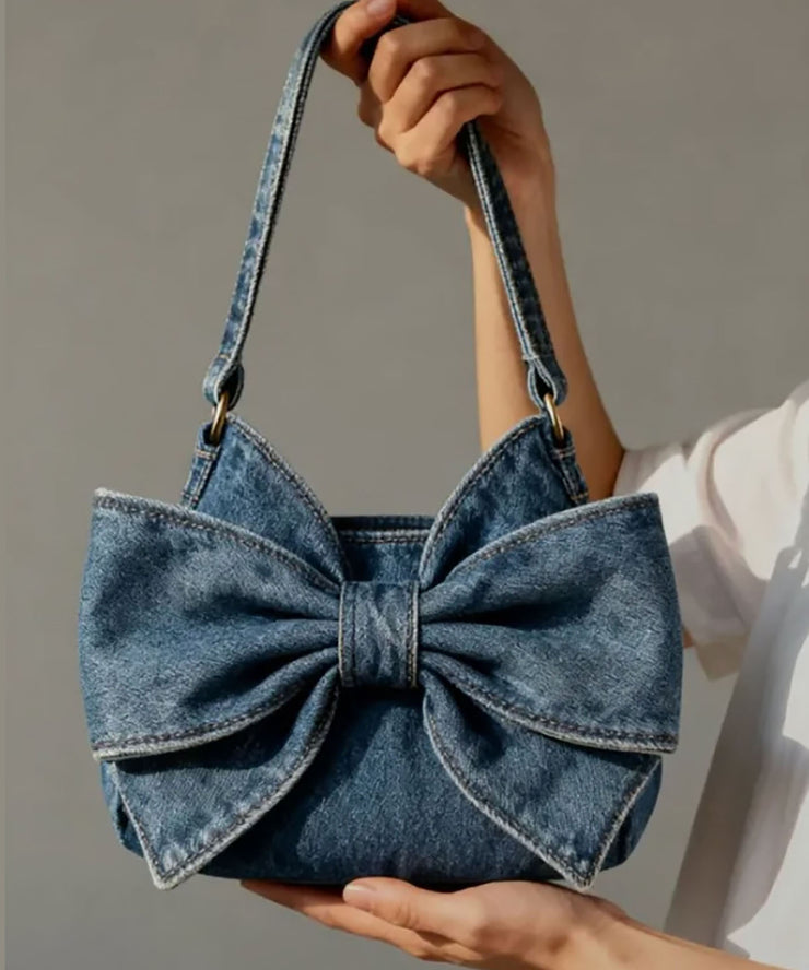 Vintage Navy Bow Solid Durable Denim Shoulder Bags
