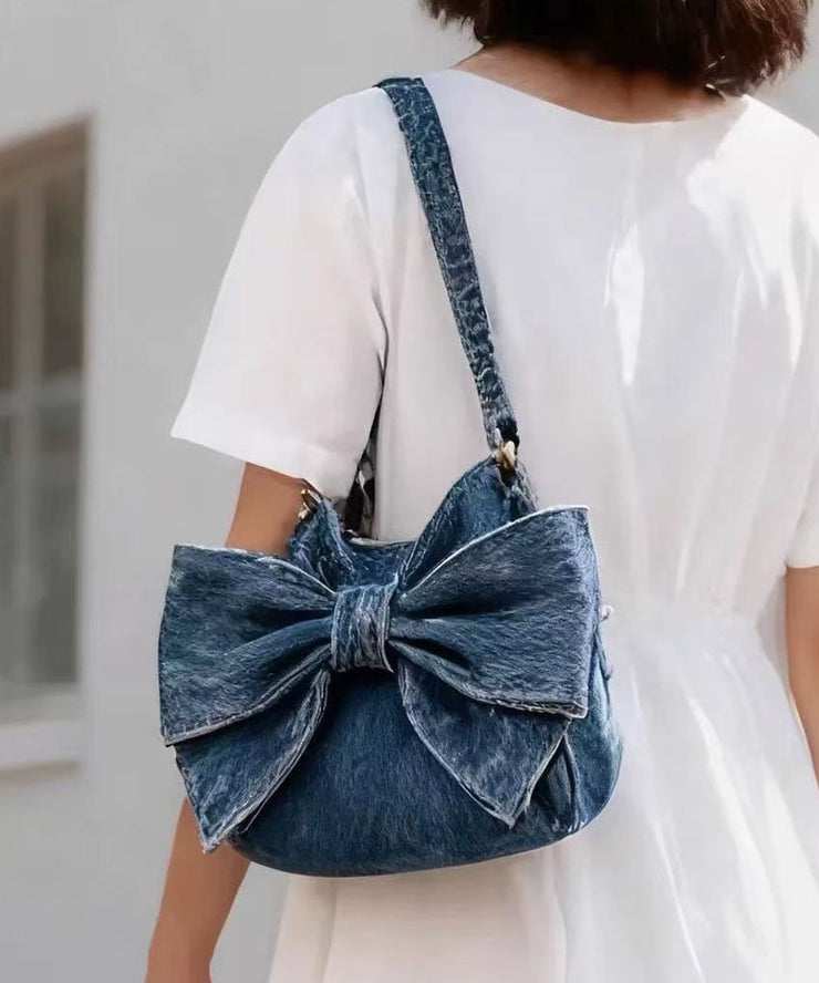 Vintage Navy Bow Solid Durable Denim Shoulder Bags