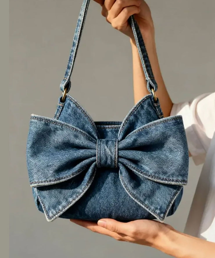 Vintage Navy Bow Solid Durable Denim Shoulder Bags