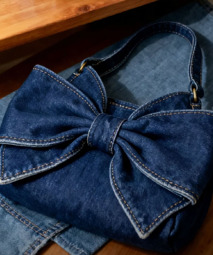 Vintage Navy Bow Solid Durable Denim Shoulder Bags