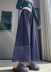 Vintage Navy Embroidered Floral Cotton Crop Pants Fall