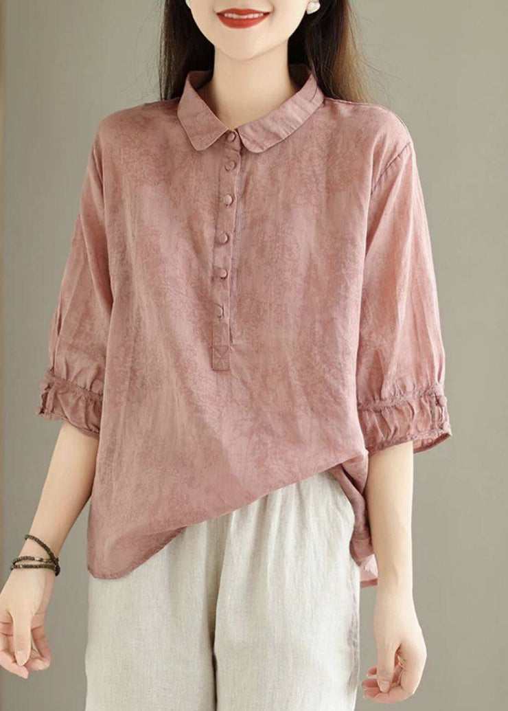 Vintage Navy Peter Pan Collar Print Cotton Shirt Top Summer