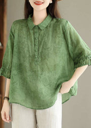 Vintage Navy Peter Pan Collar Print Cotton Shirt Top Summer