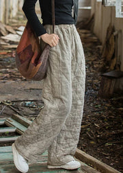 Vintage Oatmeal Plaid Tie Dye Pockets Cotton Filled Straight Pants