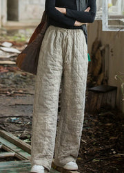 Vintage Oatmeal Plaid Tie Dye Pockets Cotton Filled Straight Pants