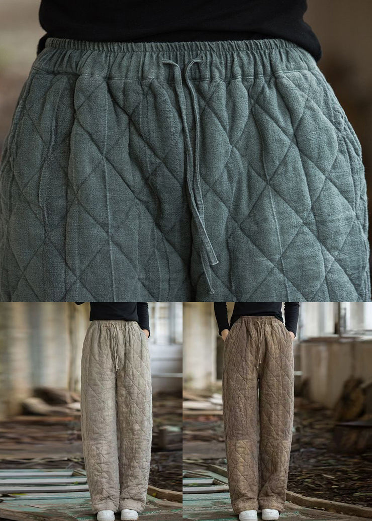 Vintage Oatmeal Plaid Tie Dye Pockets Cotton Filled Straight Pants