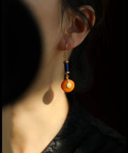 Vintage Orange Sterling Silver Overgild Amber Drop Earrings