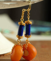 Vintage Orange Sterling Silver Overgild Amber Drop Earrings