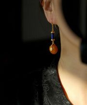 Vintage Orange Sterling Silver Overgild Amber Drop Earrings